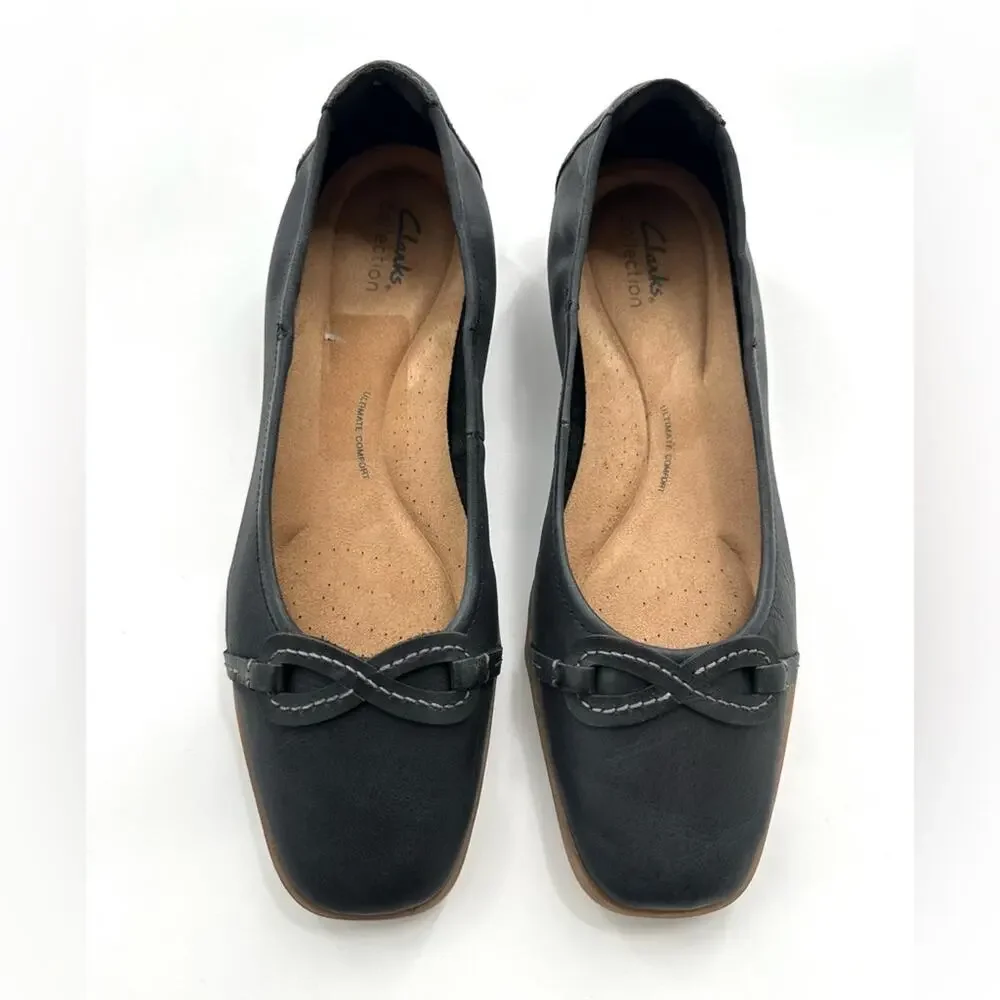 Clarks Collection Lyrical Rhyme Black Matte Leather Ballet Flats Size 10